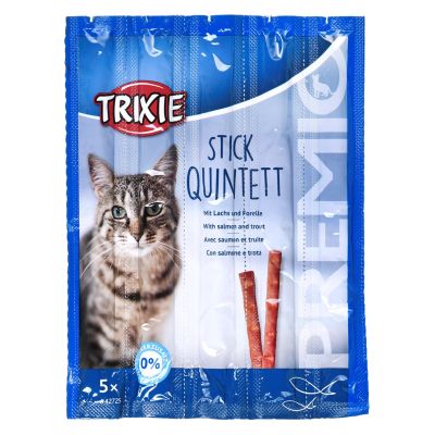 TRIXIE Stick Quintett Premio Sticks with salmon and trout - a treat for cats - 5x5 g