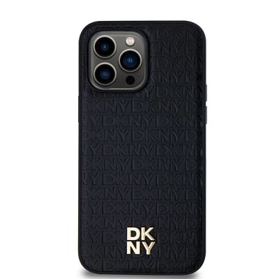 3. DKNY Leather Monogram Pattern Metal Logo MagSafe Case for iPhone 14 Pro Max - Black