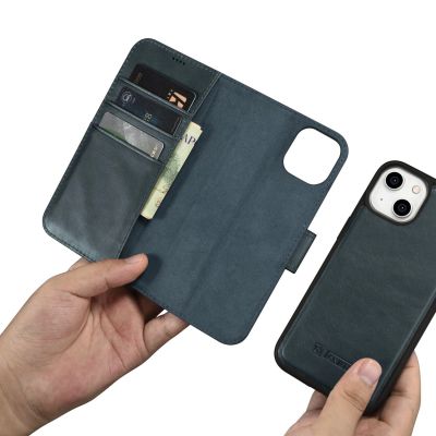 13. iCarer Oil Wax Wallet Case 2in1 Cover iPhone 14 Plus Anti-RFID Leather Flip Case Blue (WMI14220723-BU)