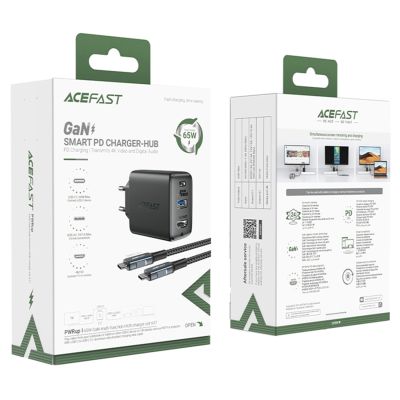 10. Acefast 2in1 charger GaN 65W USB Type C / USB, adapter HDMI adapter 4K 60Hz (set with cable) black (A17 black)