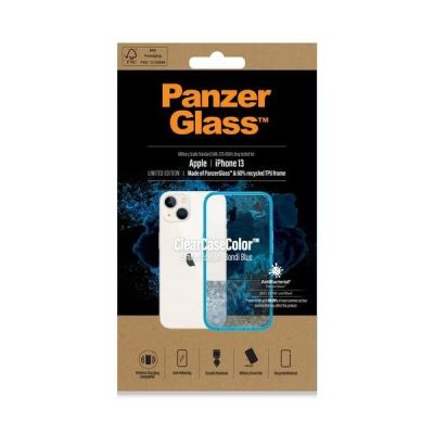 5. PanzerGlass ClearCase antibacterial case with Military Grade certificate for iPhone 13 / 14 / 15 - transparent blue