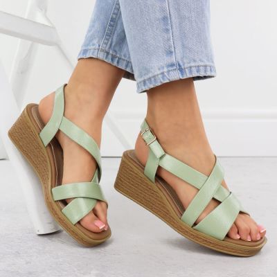5. Sergio Leone SK298 women's patent leather wedge sandals in green