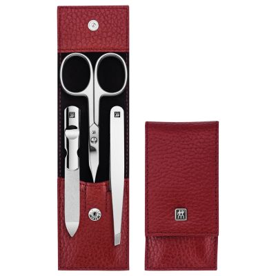 2. ZWILLING CLASSIC INOX Travel Set – red leather case, 3 pieces