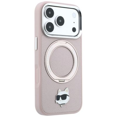 4. Karl Lagerfeld with Ring Stand 360 Choupette Head Pin MagSafe Case for iPhone 18 Pro / 17 Pro – pink