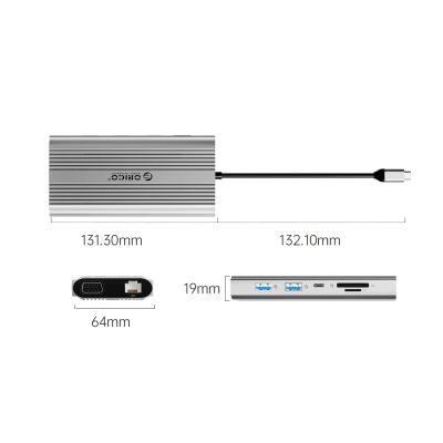 3. Orico XDR 12in1 USB-C Docking Station USB-A USB-C HDMI 4K VGA RJ45 Gigabit PD 100W SD and microSD Card Reader - Silver