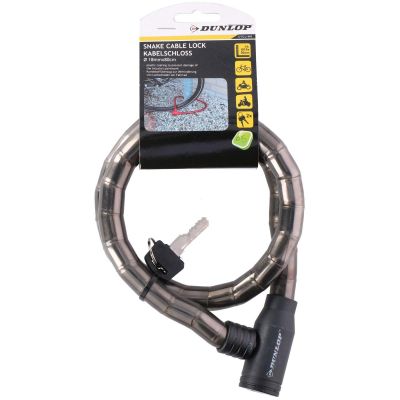 DUNLOP SPIRAL BICYCLE LOCK WITH KEY, HOSE, 18MMx80CM, BLACK