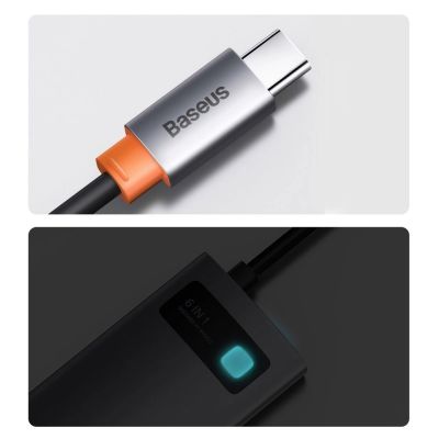 22. Baseus Metal Gleam 6-in-1 USB-C - USB-C PD 100W HUB 1x HDMI 4K 30Hz 3x USB-A 3.2 1x RJ45 - gray