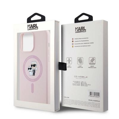 8. Karl Lagerfeld Silicone Karl&Choupette MagSafe Case for iPhone 15 Pro - Pink
