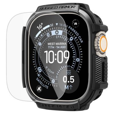 2. Spigen Rugged Armor Case + 9H Tempered Glass for Apple Watch Ultra 49mm - Matte Black