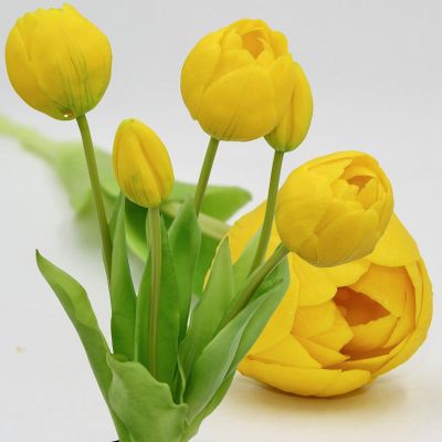 12. BOUQUET OF 5 YELLOW PEONY TULIPS 39 CM LIFE-LIKE SPRING DECORATION