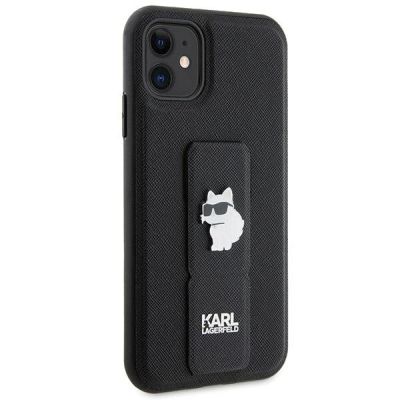 4. Karl Lagerfeld Gripstand Saffiano Choupette Pins Case for iPhone 11 / Xr - Black