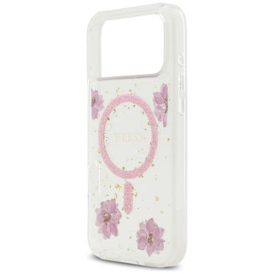 6. Guess Resin Flowers Glitter MagSafe Case for iPhone 17 Pro Max - Pink