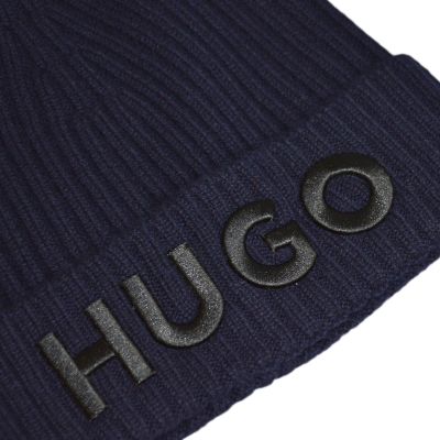 3. Hugo Boss woolen navy blue winter beanie hat - 50495778-410