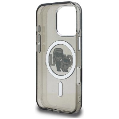 7. Karl Lagerfeld IML Glitter Karl & Choupette Sketch Logo MagSafe Case for iPhone 16 Pro - Black