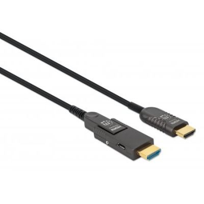 2. MANHATTAN Active High Speed HDMI Fiber Optic Cable with Detachable Connector 4K@60Hz UHD, HDMI Male to Micro HDMI Male (Type D) and Detachable HDMI Male (Type A), 50m, HEC, ARC, Gold-Plated Contacts (355537)