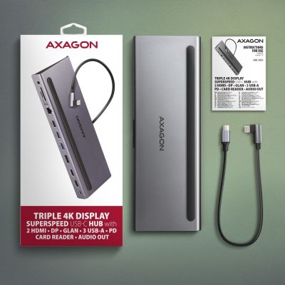 9. Axagon HMC-4KX3 Wired Docking Station USB 3.2 Gen 1 (3.1 Gen 1) Type-C Gray