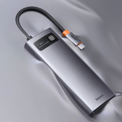 20. Baseus Metal Gleam Series HUB 7-in-1 USB Type C docking station - 1 x HDMI / 1 x VGA / 3 x USB 3.2 Gen. 1 / 1 x Power Delivery / 1 x RJ-45 Ethernet gray (WKWG040013)