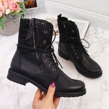 Jezzi W JEZ254A lace-up and zipper work boots, black