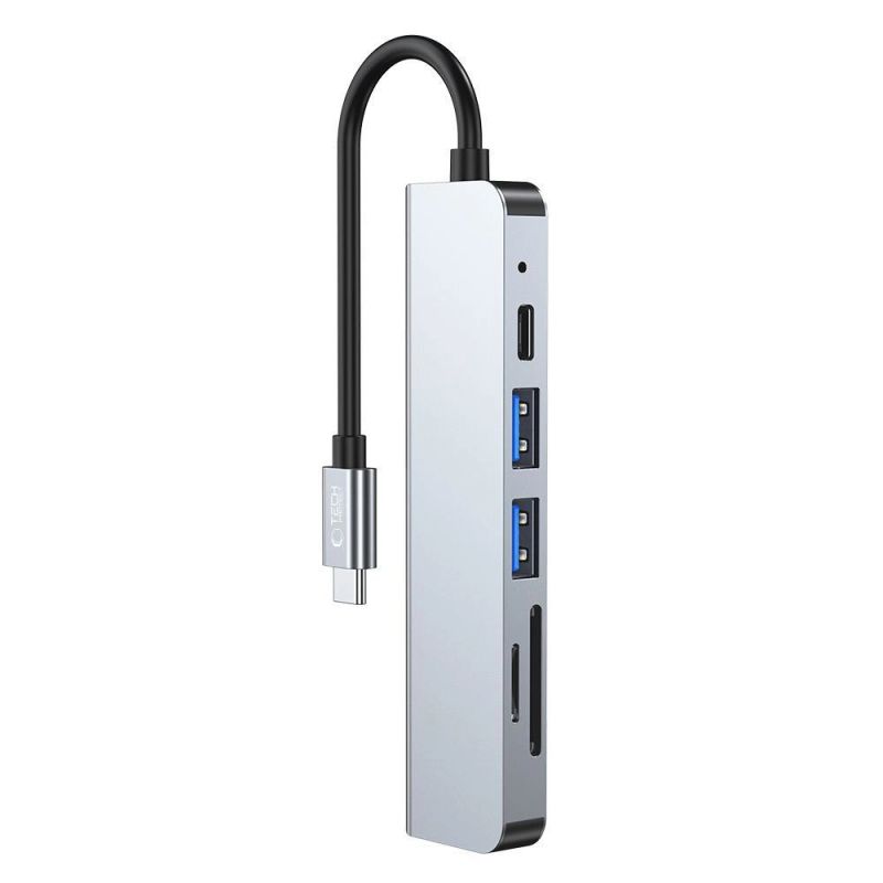 8. HUB Tech-Protect V4 6in1 USB-C - USB-A 3.0 / USB-A 2.0 / USB-C / HDMI / micro SD / TF / SD card reader - gray