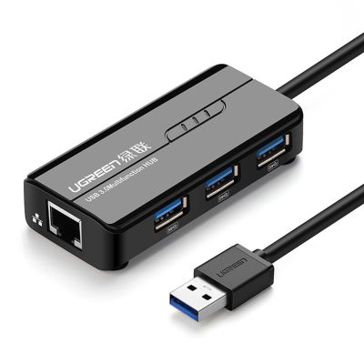 Ugreen 20265 USB-A / RJ45 1000 Mbps HUB 3x USB 3.0 Network Adapter - Black