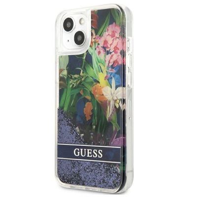 3. Guess GUHCP13SLFLSB iPhone 13 mini 5.4" blue/blue hardcase Flower Liquid Glitter
