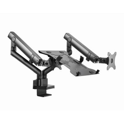 2. GEMBIRD ADJUSTABLE DESK ARM/MOUNT FOR 2 MONITORS + NOTEBOOK SHELF 17–32, VESA 100 X 100 MM, UP TO 8 KG