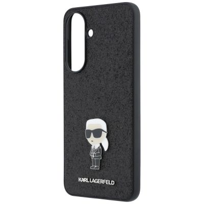6. Karl Lagerfeld Fixed Glitter Ikonik Logo Metal Pin Case for Samsung Galaxy A37 5G - Black
