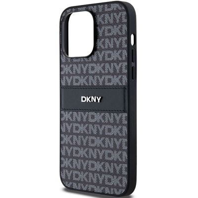 6. DKNY Leather Mono Stripe & Metal Logo case for iPhone 14 Pro Max - black