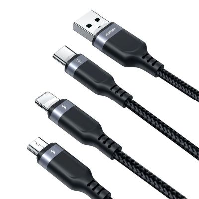 4. Joyroom S-A18 3in1 3.5A USB-A - Lightning+USB-C+MicroUSB cable 1.2m - black
