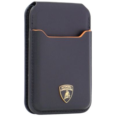 2. Lamborghini D1 Genuine Leather MagSafe mobile phone wallet - black and orange