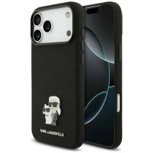 Karl Lagerfeld Silicone Karl&Choupette Metal Pin Case for iPhone 18 Pro Max / 17 Pro Max – Black