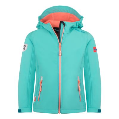 Trollkids Trollfjord Softshell Jacket Mist Aquamarine/Harbor Blue Mellow Peach (175-137)