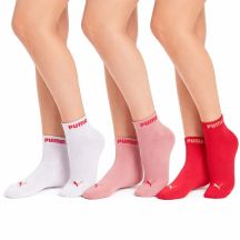 Puma Women's 3-Pack Ankle Socks Cotton Pink/Red/White