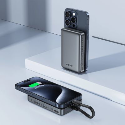 6. Powerbank Acefast M10 Magnetic 2x USB-C PD 30W with 15W Inductive Charging and USB-C Cable - Black