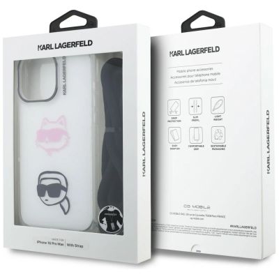 7. Karl Lagerfeld IML Crossbody Karl&Choupette Head Case for iPhone 16 Pro Max - White