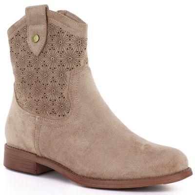Women's openwork cowboy boots, suede, beige, S.Barski HY61-8025