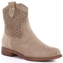 Women's openwork cowboy boots, suede, beige, S.Barski HY61-8025