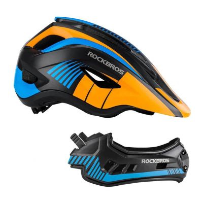 6. Rockbros TT-32SOBL-S children's bicycle helmet with removable chinbar, size S - black and orange