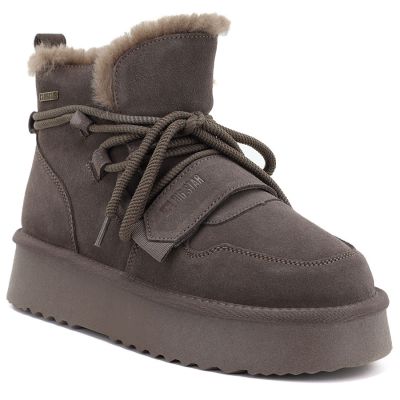 Women's brown suede leather platform ankle boots Big Star UU274314