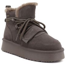 Women's brown suede leather platform ankle boots Big Star UU274314