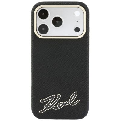 3. Karl Lagerfeld Grained with Resin Signature Logo MagSafe Case for iPhone 18 Pro / 17 Pro - Black