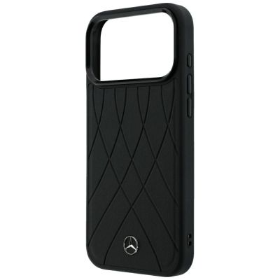 6. Mercedes Leather Crossed Lines MagSafe Case for iPhone 17 Pro Max / 18 Pro Max - Black