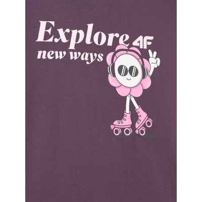 6. Girls' oversize T-shirt with print 4F 4FJRSS25TTSHF2586-50S