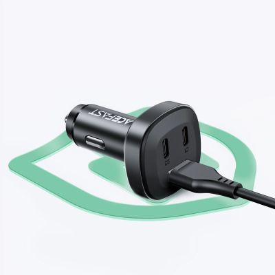 10. Acefast car charger 66W 2x USB Type C / USB, PPS, Power Delivery, Quick Charge 4.0, AFC, FCP, SCP black (B3 black)