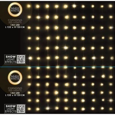 19. CHRISTMAS TREE LIGHTS LIGHT CURTAIN OUTSIDE/INTERNAL 144 LED 120X120CM WITH REMOTE CONTROL WARM WHITE
