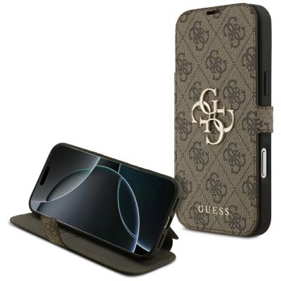 Guess Book 4G Metal Logo Case for iPhone 17 Pro Max - Brown
