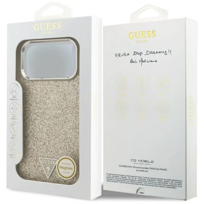 6. Guess Glitter Triangle Logo MagSafe Case for iPhone 17 Pro Max - Gold