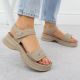 6. Women's sandals with thick soles and Velcro, beige Potocki 105300
