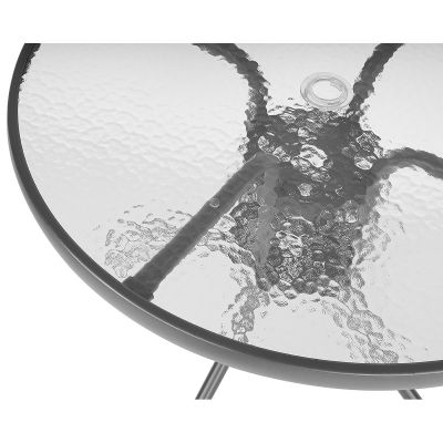 15. GARDEN FURNITURE SET ROUND TABLE 4 CHAIRS AND UMBRELLA DARK GREY