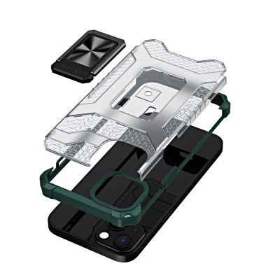2. Crystal Ring Case Kickstand Tough Rugged Cover for iPhone 13 green
